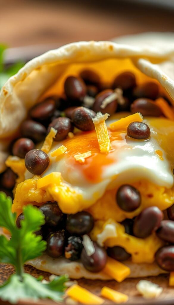 black bean and egg breakfast burrito