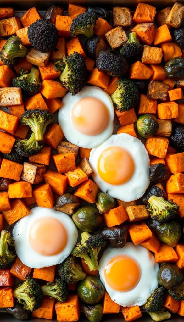 sheet pan vegetable and egg slice