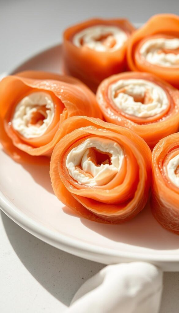 smoked salmon and cream cheese roll-ups