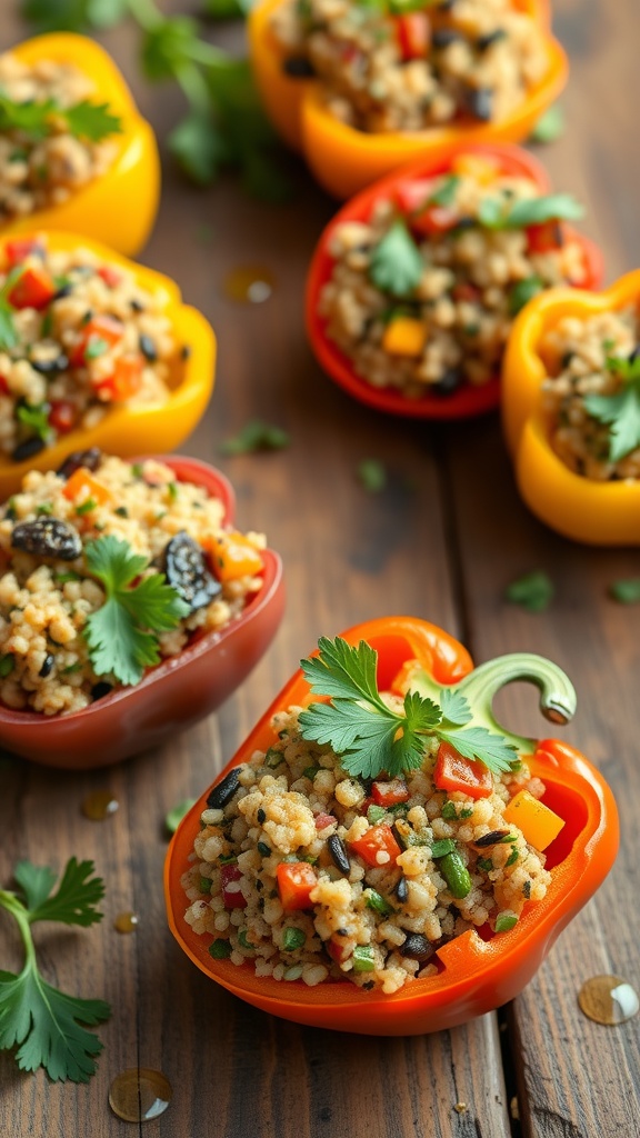 Colorful quinoa stuffed peppers filled with vegetables