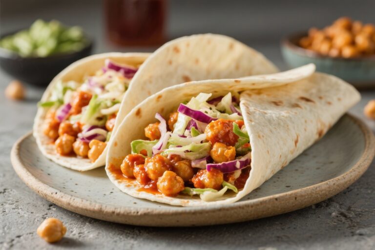 Spicy Buffalo Chickpea Wraps With Crunchy Slaw (Vegan & Filling)
