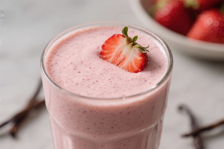 Strawberry Vanilla Protein Smoothie (Healthy, Thick & Naturally Sweet)