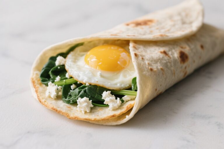 Egg White Breakfast Wrap With Spinach & Feta (High Protein, Low Cal)