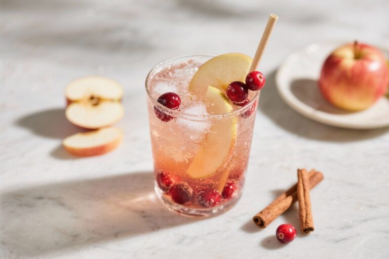 Spiced Apple Cranberry Mocktail Spritz (Cozy Dry Jan Alternative) – Bubbly, Bright, and Warming