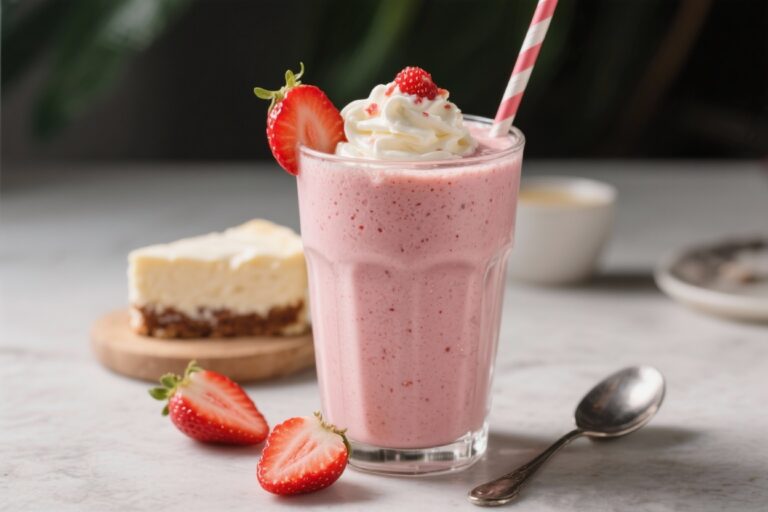 High Protein Strawberry Cheesecake Smoothie (Healthy Dessert Style)