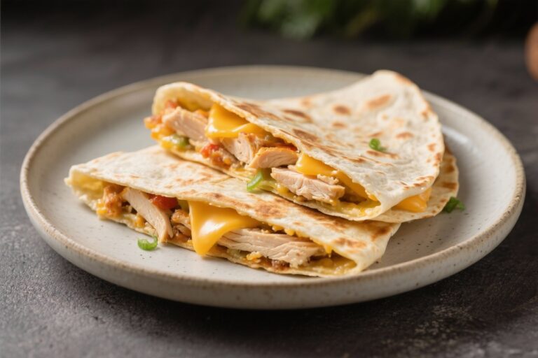 High Protein Breakfast Quesadilla With Chicken & Cheese