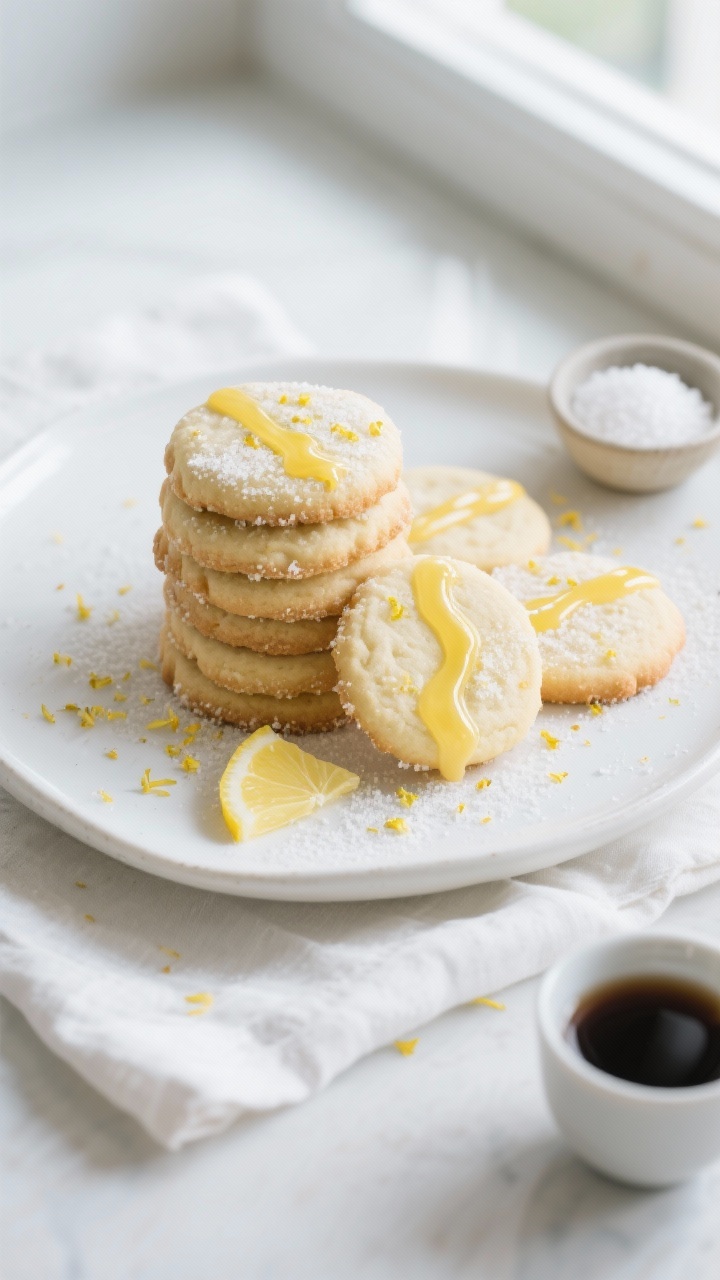 Final dish, tasty top view: Overhead shot of a curated plate of finished high-protein soft lemon sug