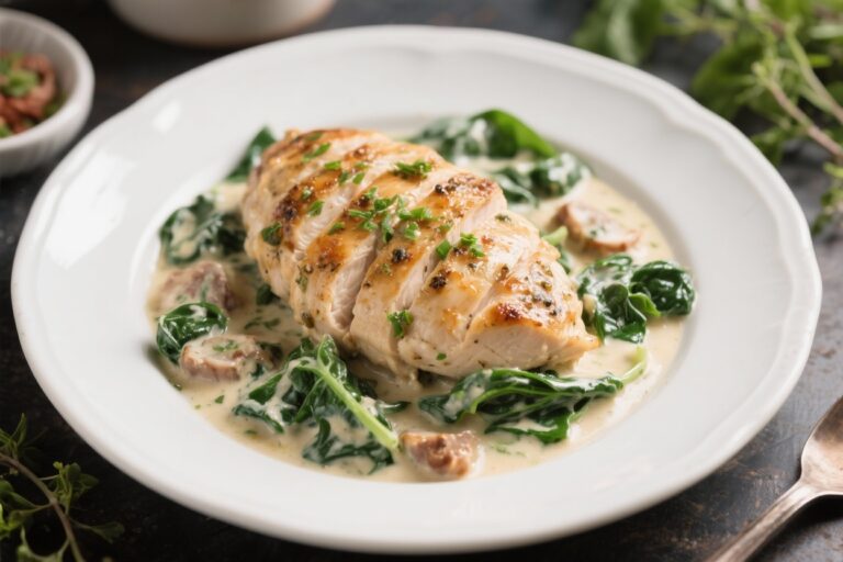 Low-Cal Creamy Tuscan Chicken With Spinach (High Protein Spring Dinner)