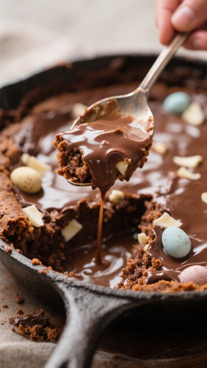 Close-up detail of the gooey center being revealed right after baking and a brief rest: a spoonful l