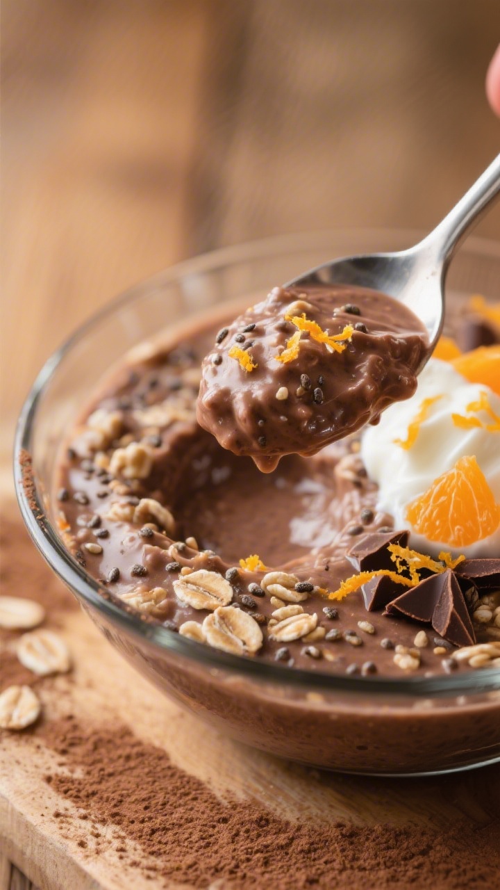 Close-up detail of the morning stir-and-finish moment: a spoon lifting a creamy scoop of chocolate-o