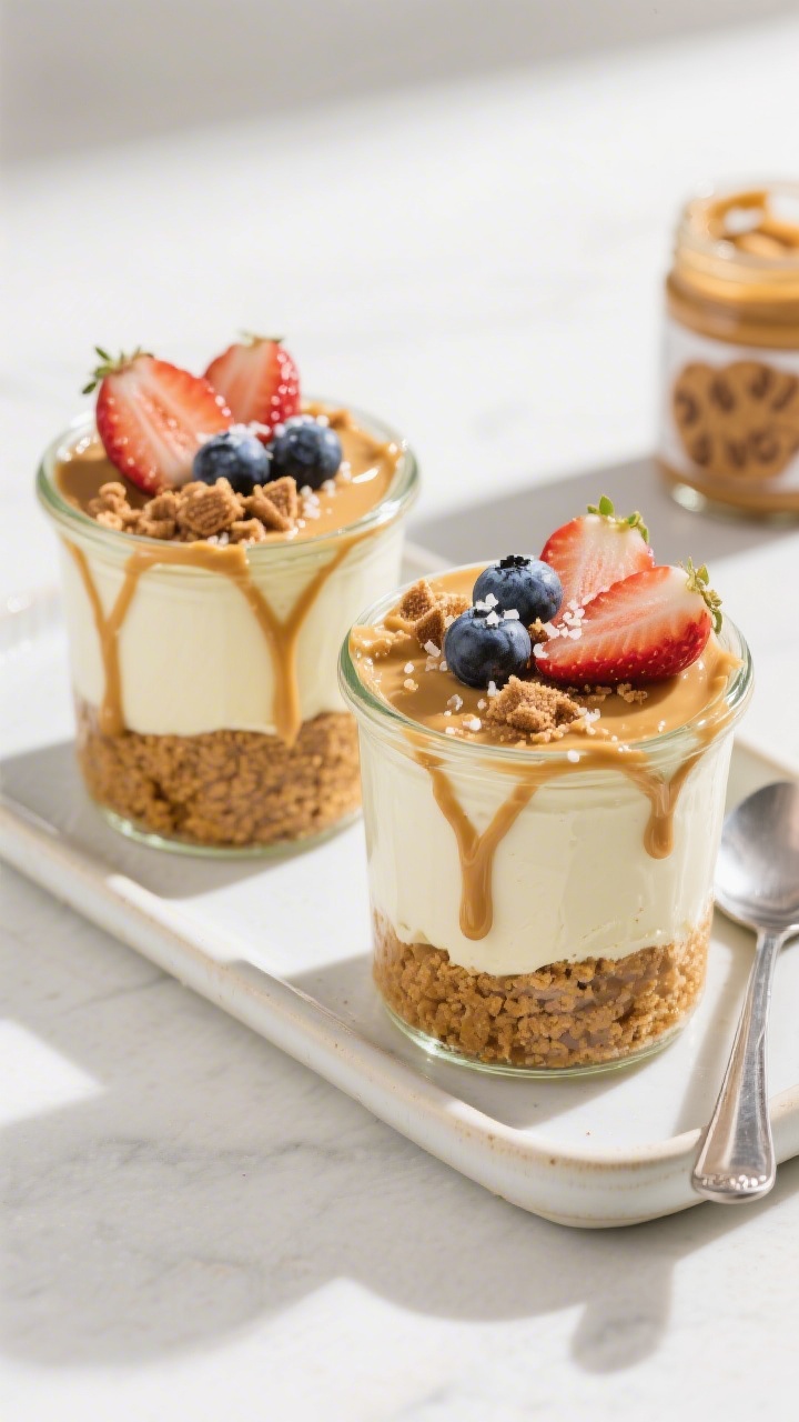 Overhead final presentation of two breakfast cups ready to serve: neatly layered jars showing distin