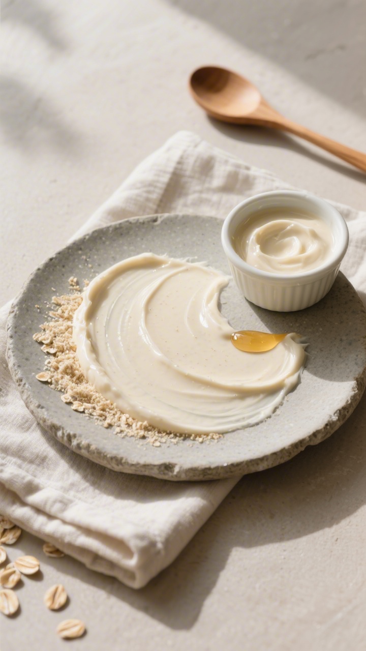 Overhead “final presentation” shot: the prepared mask spread in a smooth, even layer on a flat s