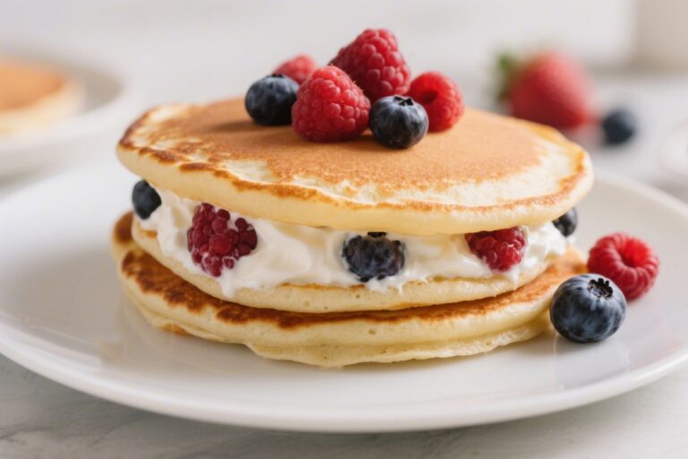 Easy Protein Pancakes Stuffed With Greek Yogurt & Berries
