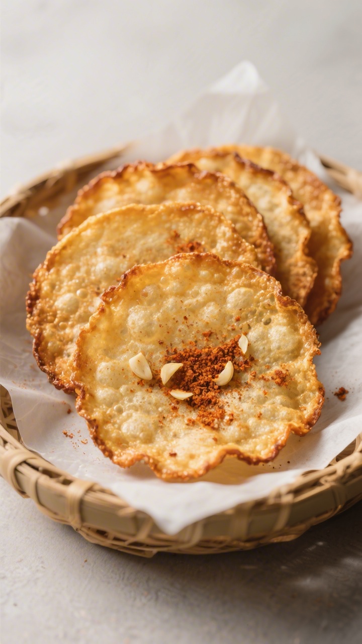 5-inch rounds with deeply golden, lacy edges and slightly lighter centers, a dusting of smoked papri