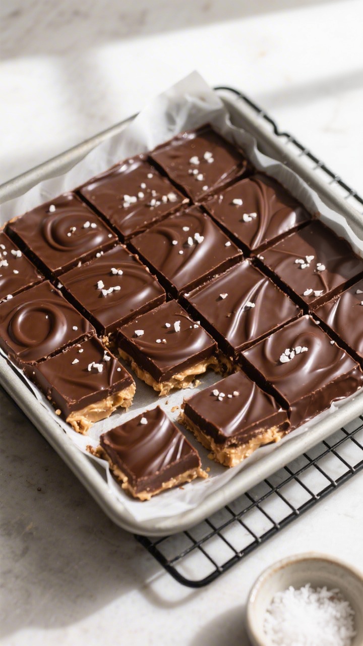 Overhead shot of a freshly sliced pan of Greek Yogurt Chocolate Fudge set in an 8x8-inch parchment-l