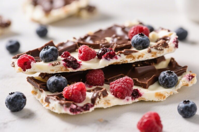 High Protein Frozen Yogurt Bark With Berries & Dark Chocolate