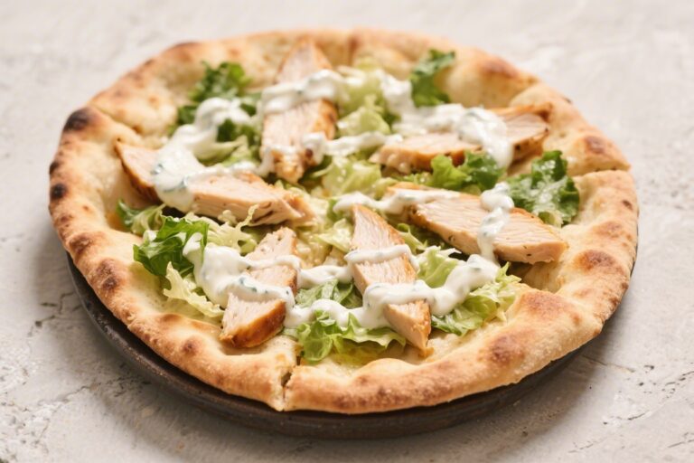 High Protein Chicken Caesar Flatbread (Greek Yogurt Sauce)